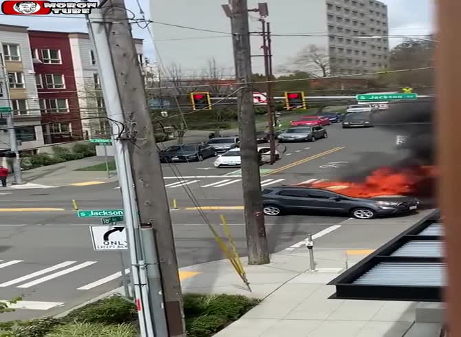 Video :After he stabs himself in the neck and burns his automobile, he displays his sex